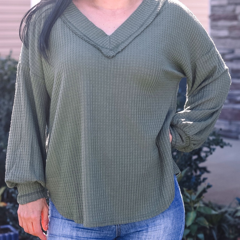 Flora Olive Waffle Top